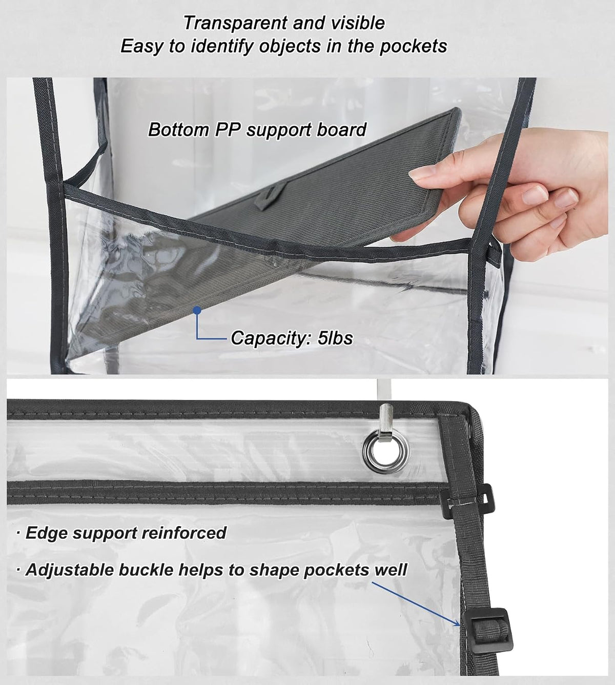 5-Shelf Over The Door Hanging Pantry Organizer, Room Organizer with Clear Plastic Pockets, 25lb Ultra Sturdy & Large Capacity for Closet, Bedroom, Nursery, Bathroom and Sundries