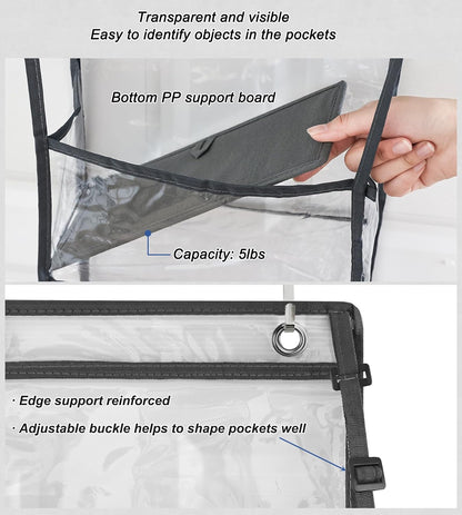 5-Shelf Over The Door Hanging Pantry Organizer, Room Organizer with Clear Plastic Pockets, 25lb Ultra Sturdy & Large Capacity for Closet, Bedroom, Nursery, Bathroom and Sundries