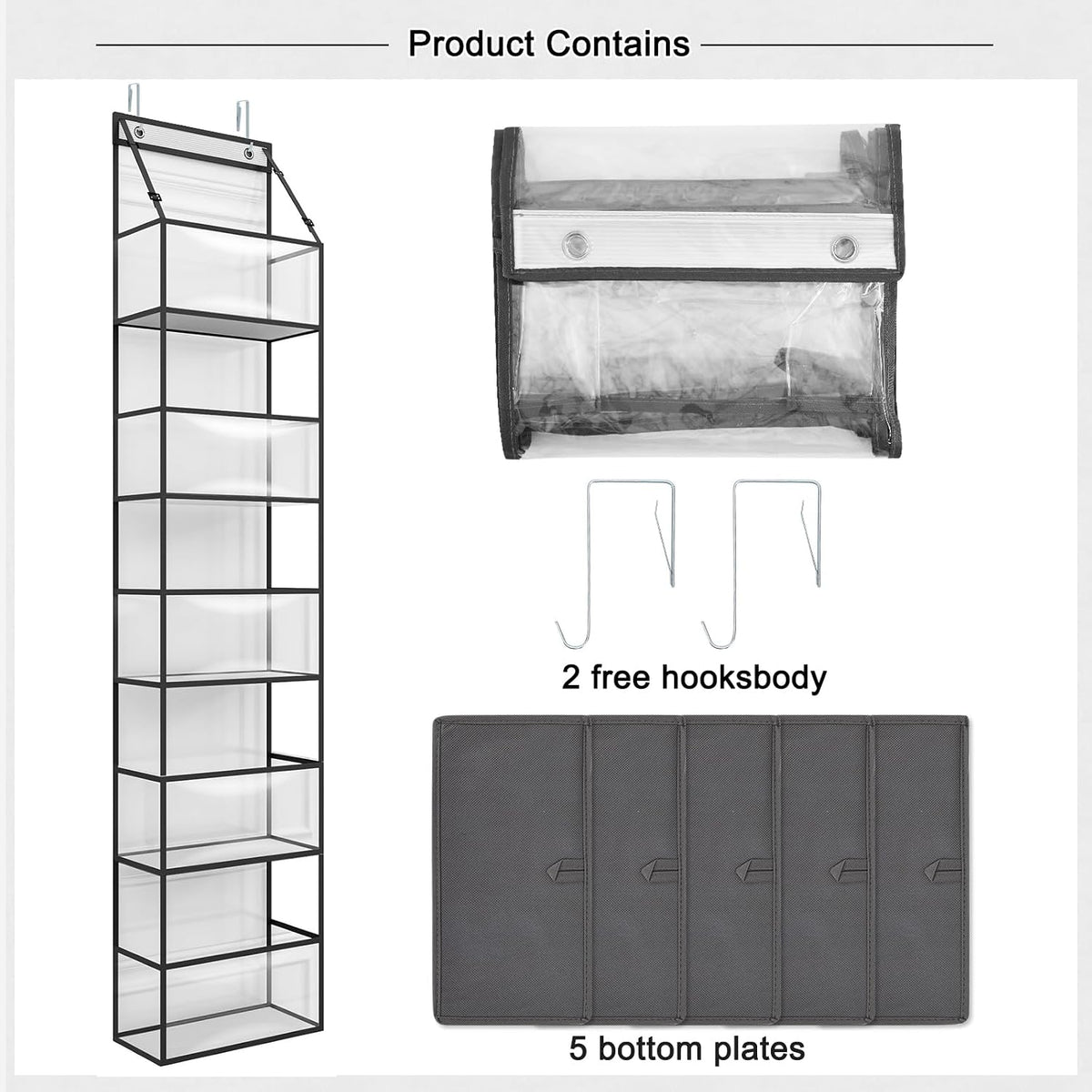 5-Shelf Over The Door Hanging Pantry Organizer, Room Organizer with Clear Plastic Pockets, 25lb Ultra Sturdy & Large Capacity for Closet, Bedroom, Nursery, Bathroom and Sundries