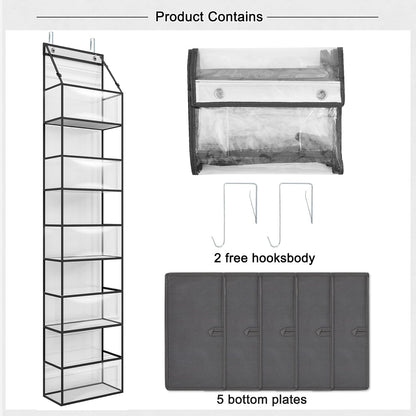 5-Shelf Over The Door Hanging Pantry Organizer, Room Organizer with Clear Plastic Pockets, 25lb Ultra Sturdy & Large Capacity for Closet, Bedroom, Nursery, Bathroom and Sundries