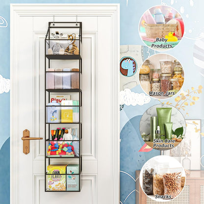 5-Shelf Over The Door Hanging Pantry Organizer, Room Organizer with Clear Plastic Pockets, 25lb Ultra Sturdy & Large Capacity for Closet, Bedroom, Nursery, Bathroom and Sundries