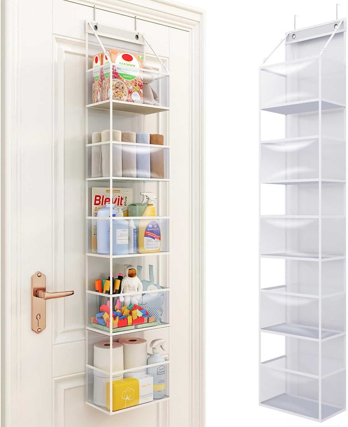 5-Shelf Over The Door Hanging Pantry Organizer, Room Organizer with Clear Plastic Pockets, 25lb Ultra Sturdy & Large Capacity for Closet, Bedroom, Nursery, Bathroom and Sundries