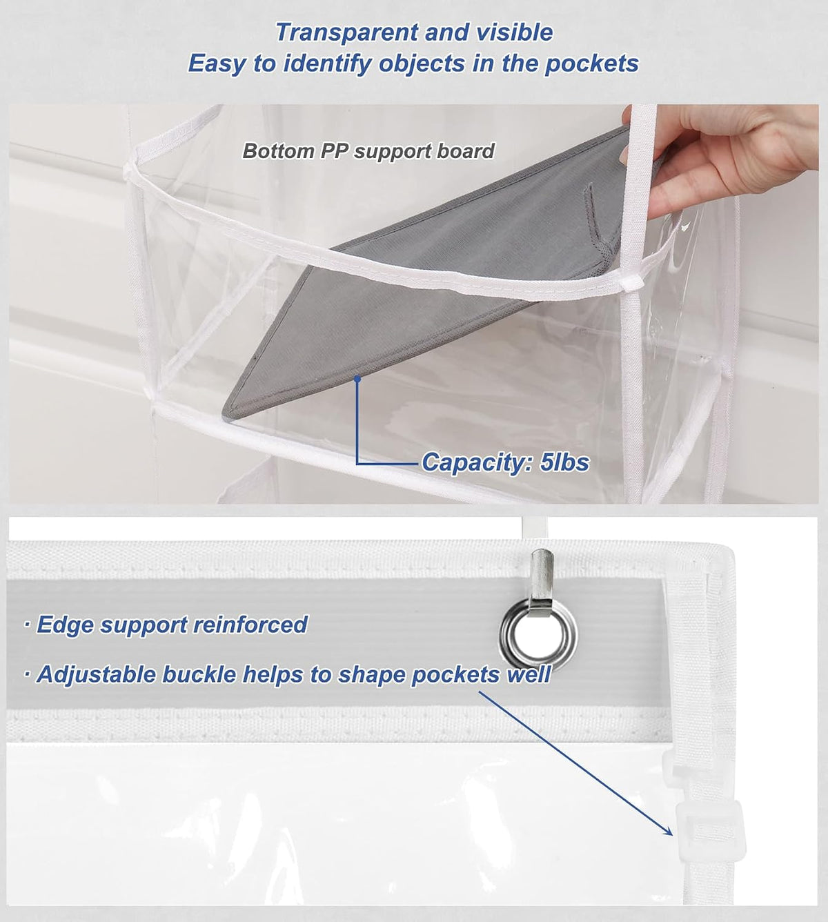 5-Shelf Over The Door Hanging Pantry Organizer, Room Organizer with Clear Plastic Pockets, 25lb Ultra Sturdy & Large Capacity for Closet, Bedroom, Nursery, Bathroom and Sundries
