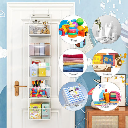 5-Shelf Over The Door Hanging Pantry Organizer, Room Organizer with Clear Plastic Pockets, 25lb Ultra Sturdy & Large Capacity for Closet, Bedroom, Nursery, Bathroom and Sundries