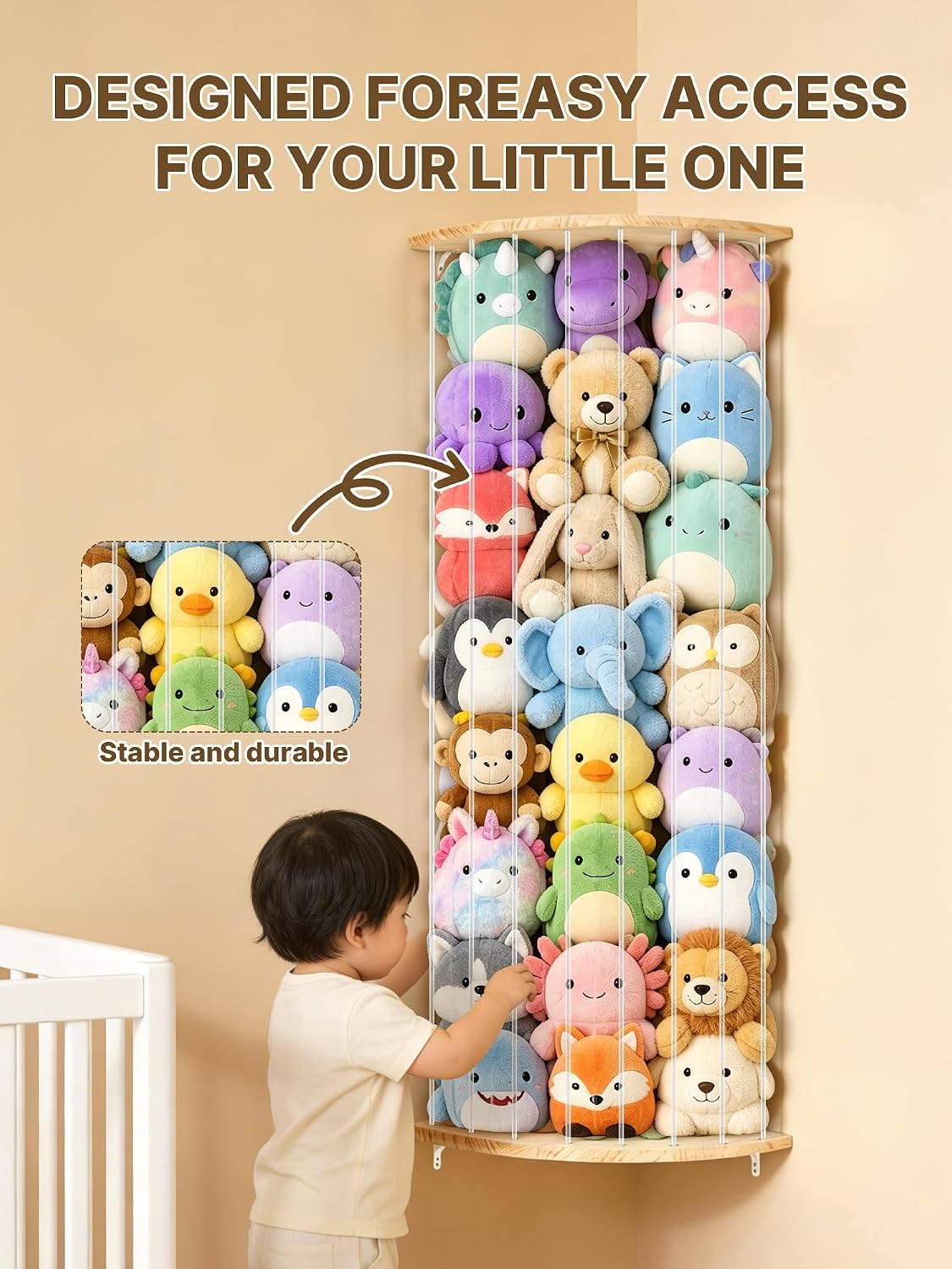 Stuffed Animal Storage, Corner Wall Hanging Plush Toy Organizer for Nursery