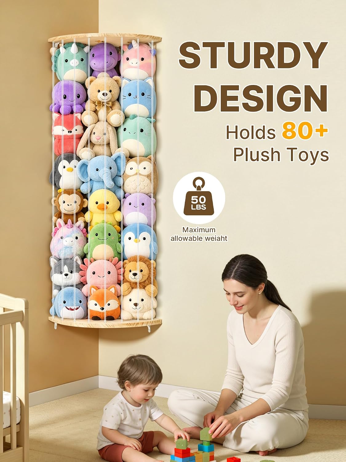 Stuffed Animal Storage, Corner Wall Hanging Plush Toy Organizer for Nursery