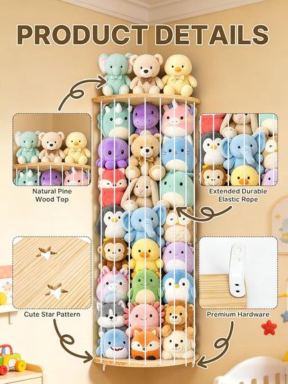 Stuffed Animal Storage, Corner Wall Hanging Plush Toy Organizer for Nursery