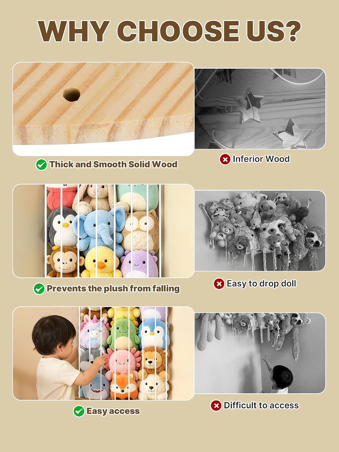 Stuffed Animal Storage, Corner Wall Hanging Plush Toy Organizer for Nursery