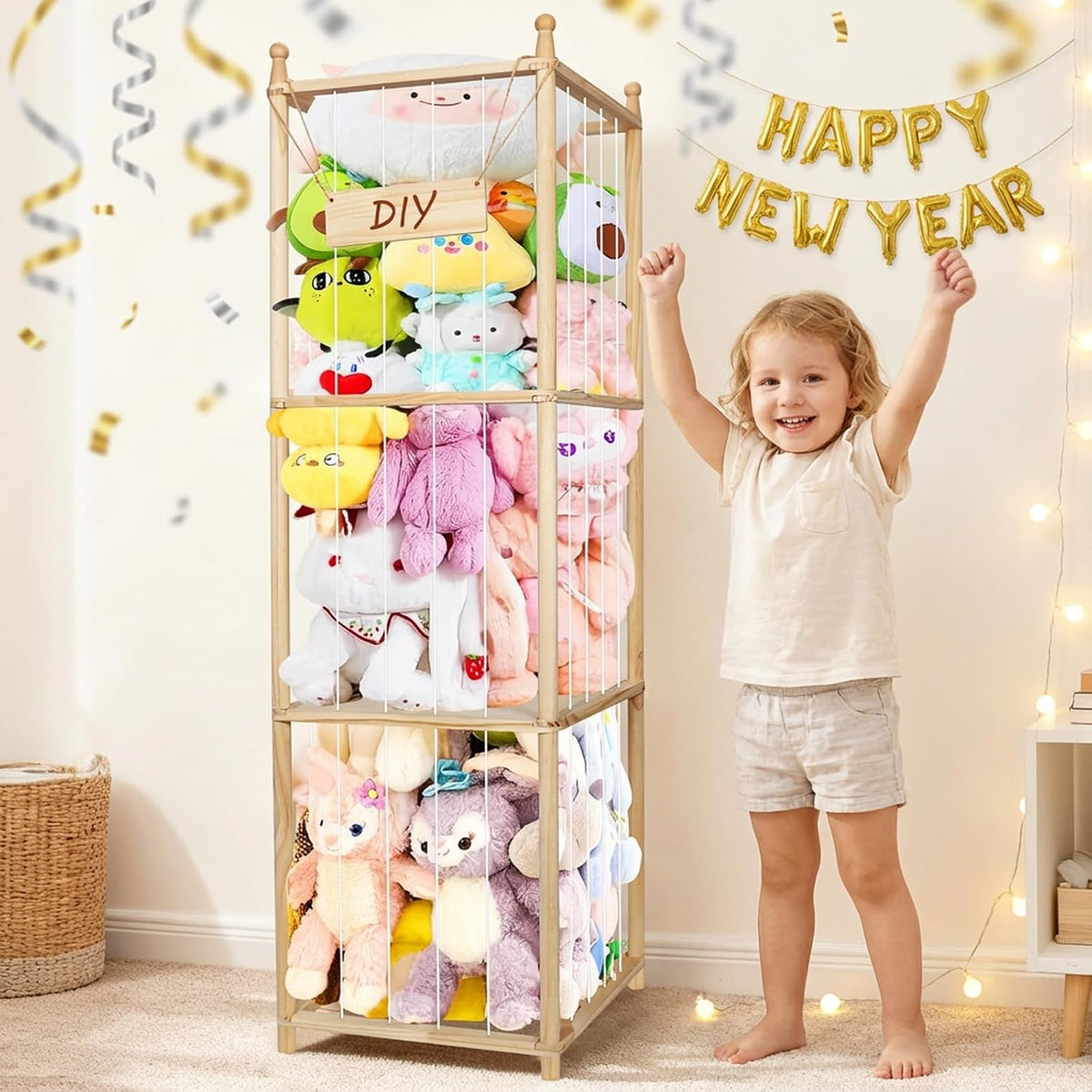 Stuffed Animal Storage, Corner Wall Hanging Plush Toy Organizer for Nursery