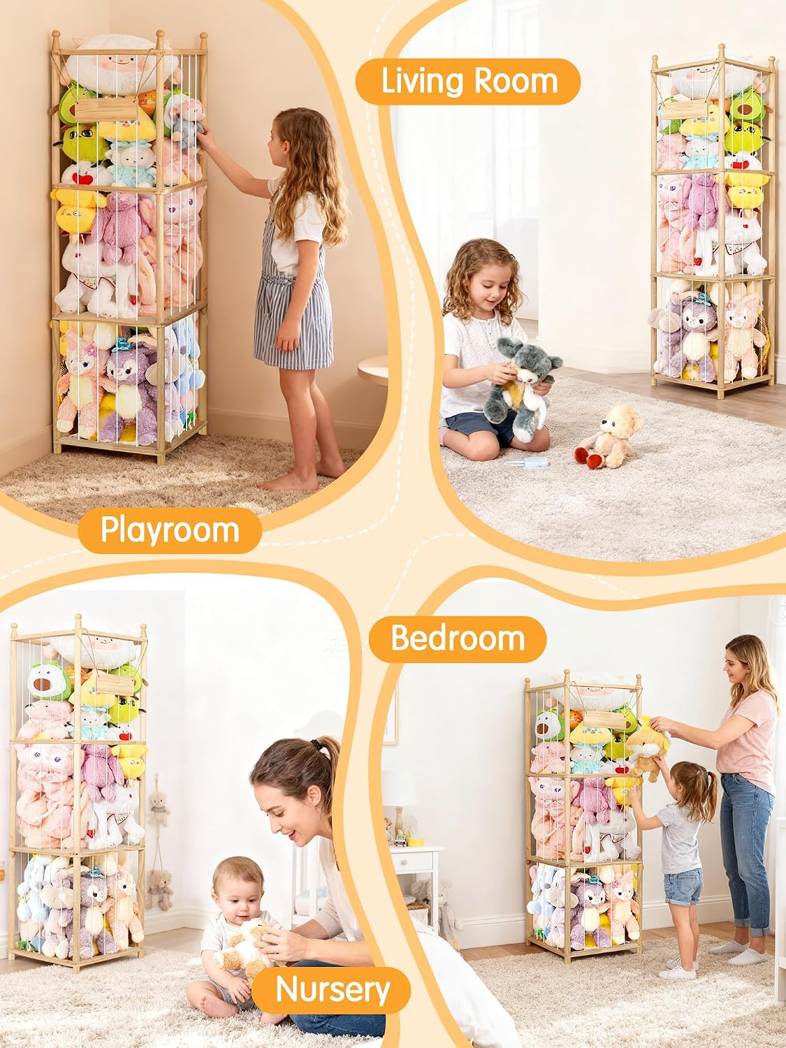 Stuffed Animal Storage, Corner Wall Hanging Plush Toy Organizer for Nursery