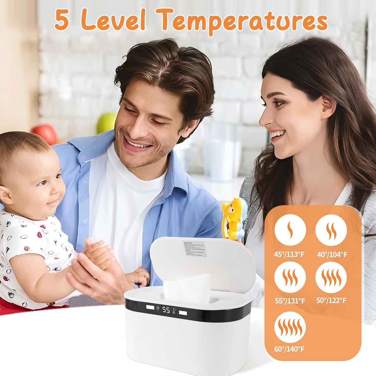 Baby Wipe Warmer, Wet Wipe Warmer 5 Modes of Temperature Heating Control Dual Heat for Baby's Comfort Large Capacity Wipes Dispenser Diaper Wipe Warmer with Night Light