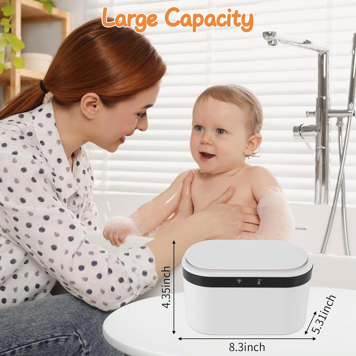 Baby Wipe Warmer, Wet Wipe Warmer 5 Modes of Temperature Heating Control Dual Heat for Baby's Comfort Large Capacity Wipes Dispenser Diaper Wipe Warmer with Night Light