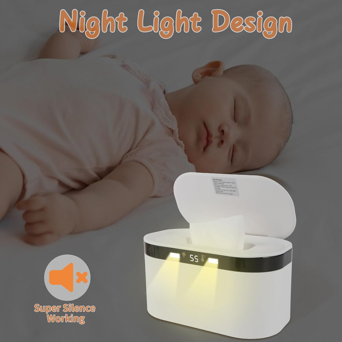 Baby Wipe Warmer, Wet Wipe Warmer 5 Modes of Temperature Heating Control Dual Heat for Baby's Comfort Large Capacity Wipes Dispenser Diaper Wipe Warmer with Night Light