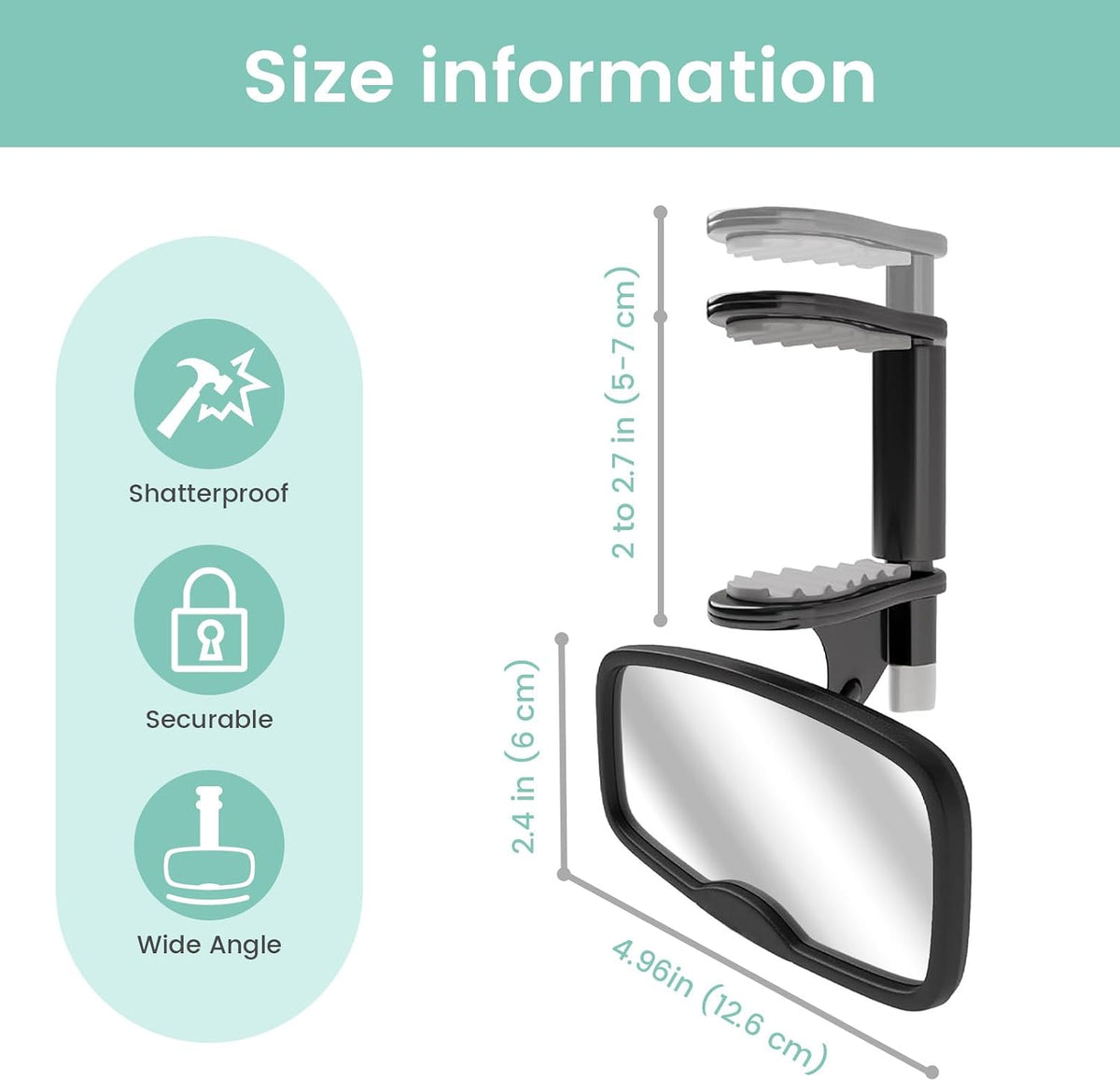 Clip-On Baby Car Mirror for Rearview Mirror, 360-Degree Swivel, Black