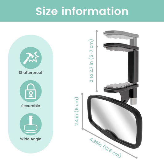 Clip-On Baby Car Mirror for Rearview Mirror, 360-Degree Swivel, Black