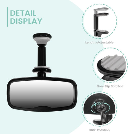 Clip-On Baby Car Mirror for Rearview Mirror, 360-Degree Swivel, Black