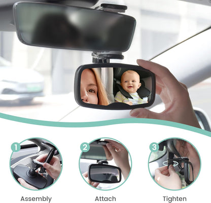 Clip-On Baby Car Mirror for Rearview Mirror, 360-Degree Swivel, Black