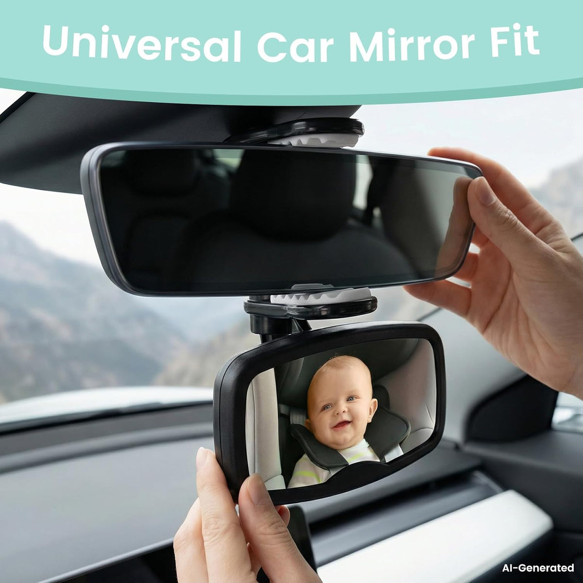 Clip-On Baby Car Mirror for Rearview Mirror, 360-Degree Swivel, Black