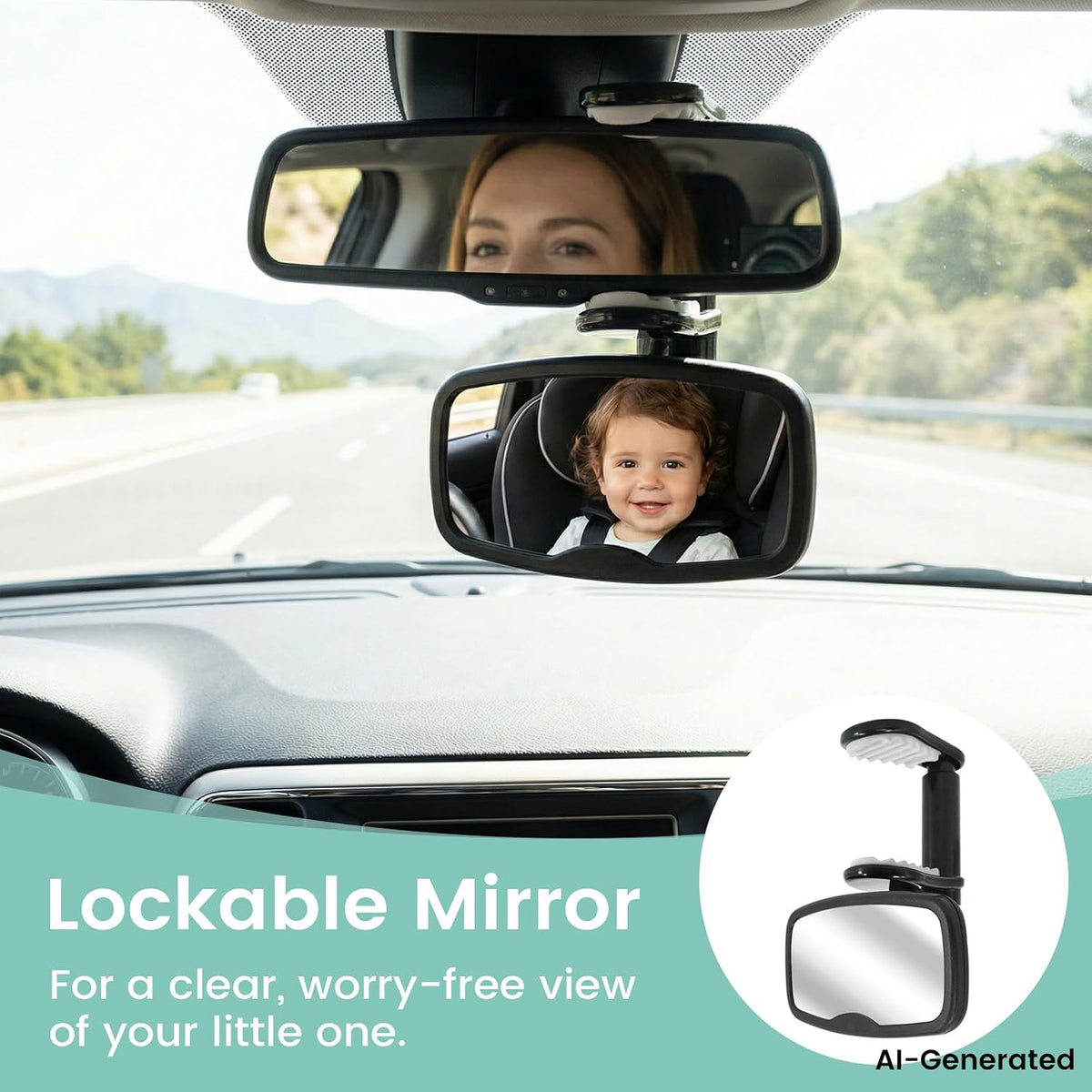 Clip-On Baby Car Mirror for Rearview Mirror, 360-Degree Swivel, Black