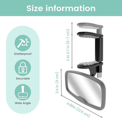Clip-On Baby Car Mirror for Rearview Mirror, 360-Degree Swivel, Black