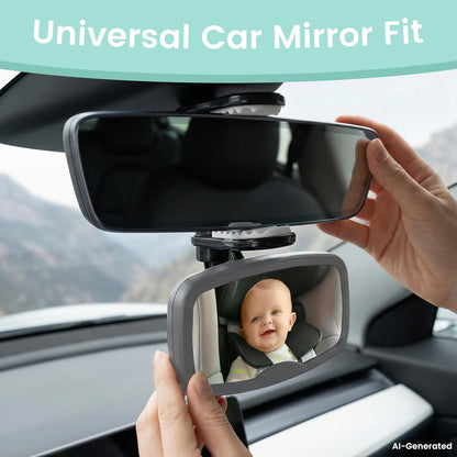 Clip-On Baby Car Mirror for Rearview Mirror, 360-Degree Swivel, Black