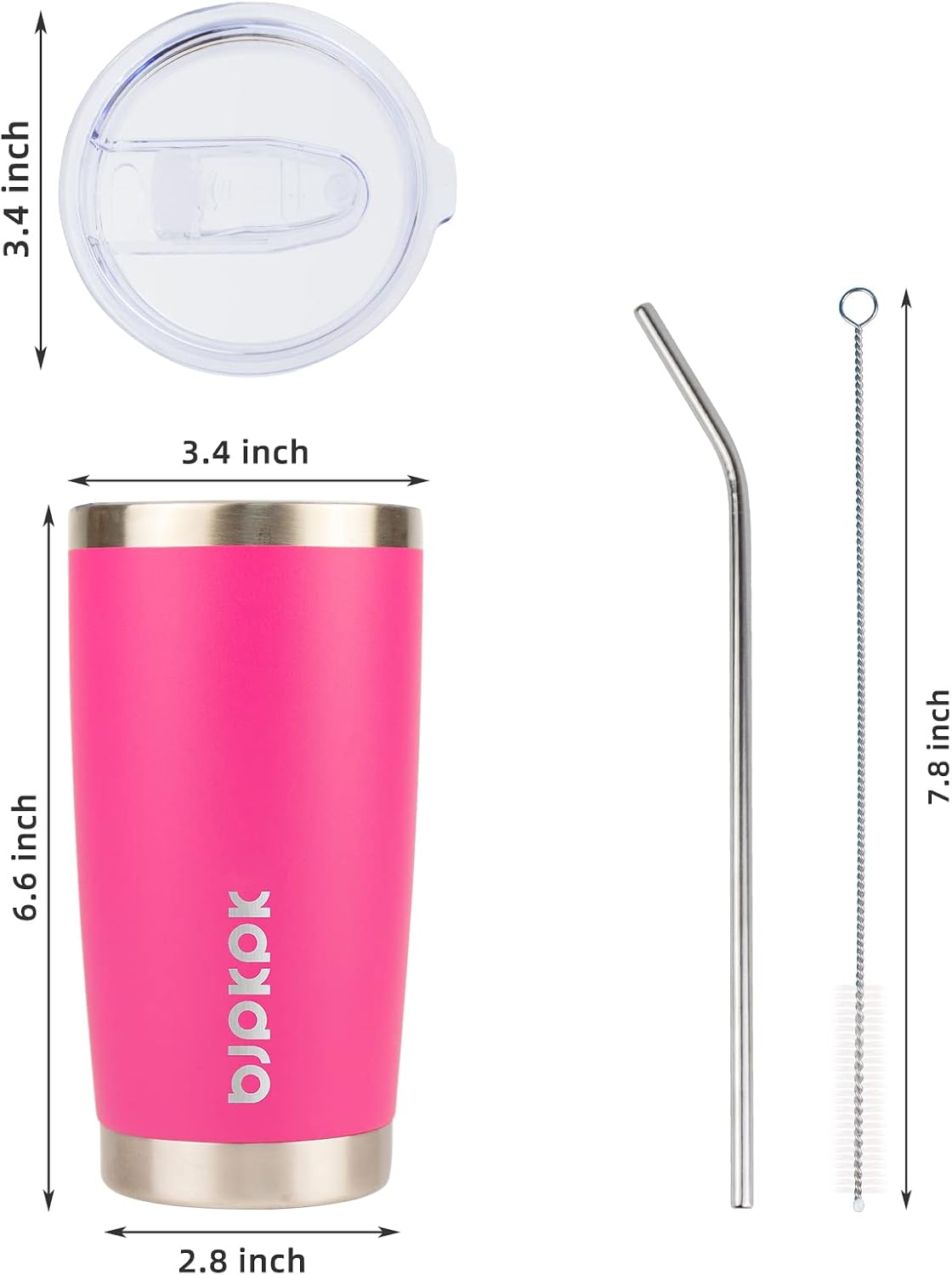 20 oz Coffee Tumbler with Lid, Straw, Insulated Stainless Steel Mug - Colors B
