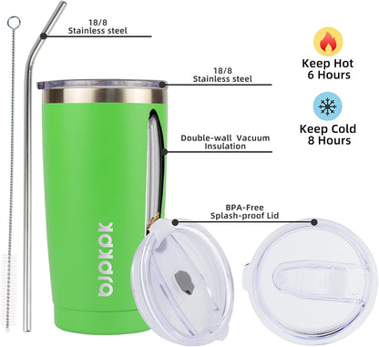 20 oz Coffee Tumbler with Lid, Straw, Insulated Stainless Steel Mug - Colors B