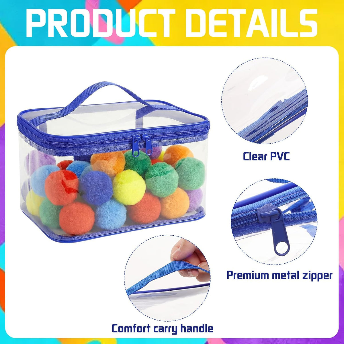 3Pcs Clear PVC Toy Storage Bags Double Zipper Handle for Building Blocks