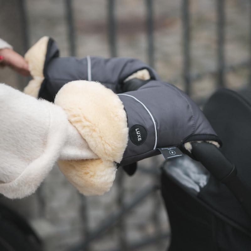 Baby Sheepskin Hand Warmer - GLOVY Luxe Gloves are The Ideal Baby Carriage muff Made of Medical Fur, Warm Universal and Water-Repellent Hand muff