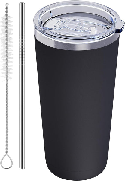 20oz Travel Coffee Tumbler, 18/8 Stainless Steel Cup 1 Pack Mint Green | Double Wall Vacuum Retains Hot and Cold Drinks. Car Cup Holder Friendly Design Includes Straw, Brush and Silicone Base Pad.