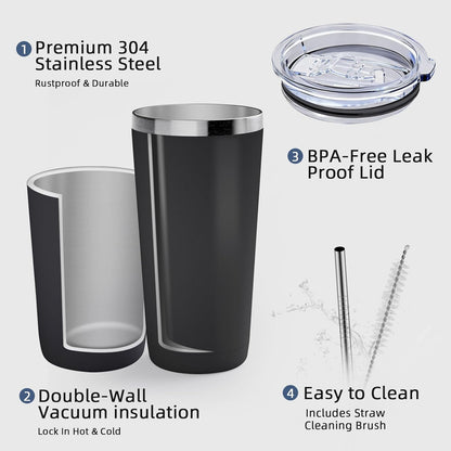 20oz Travel Coffee Tumbler, 18/8 Stainless Steel Cup 1 Pack Mint Green | Double Wall Vacuum Retains Hot and Cold Drinks. Car Cup Holder Friendly Design Includes Straw, Brush and Silicone Base Pad.