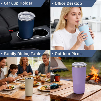 20oz Travel Coffee Tumbler, 18/8 Stainless Steel Cup 1 Pack Mint Green | Double Wall Vacuum Retains Hot and Cold Drinks. Car Cup Holder Friendly Design Includes Straw, Brush and Silicone Base Pad.
