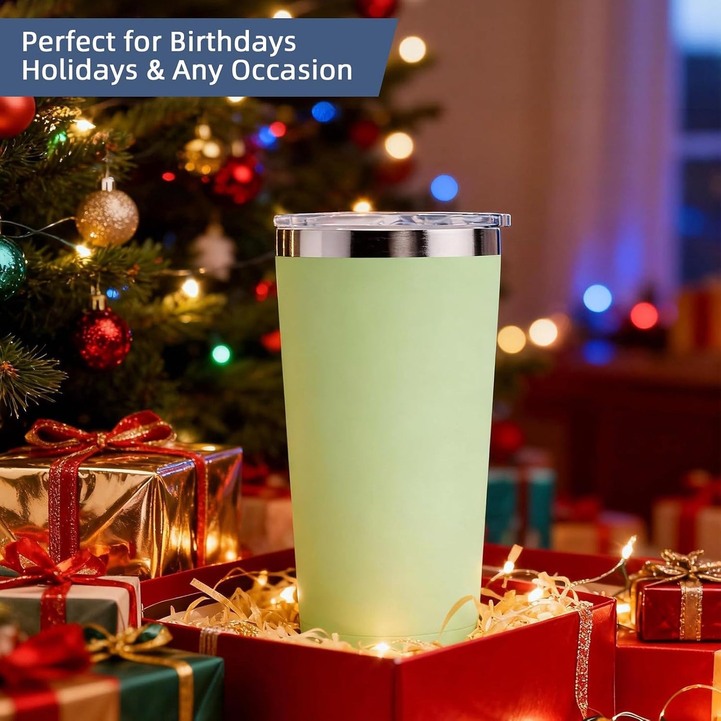 20oz Travel Coffee Tumbler, 18/8 Stainless Steel Cup 1 Pack Mint Green | Double Wall Vacuum Retains Hot and Cold Drinks. Car Cup Holder Friendly Design Includes Straw, Brush and Silicone Base Pad.