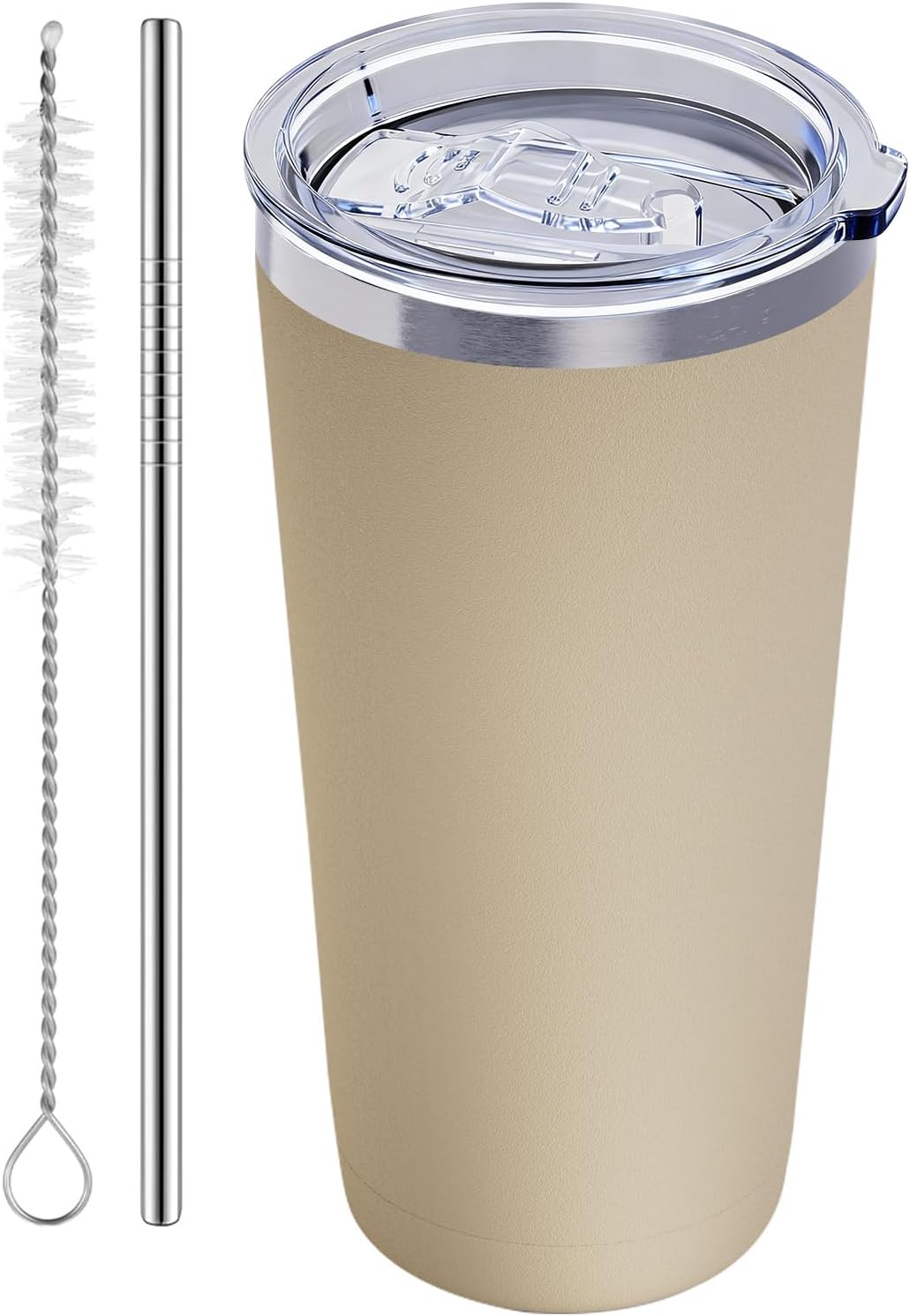 20oz Travel Coffee Tumbler, 18/8 Stainless Steel Cup 1 Pack Mint Green | Double Wall Vacuum Retains Hot and Cold Drinks. Car Cup Holder Friendly Design Includes Straw, Brush and Silicone Base Pad.