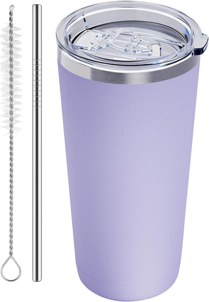 20oz Travel Coffee Tumbler, 18/8 Stainless Steel Cup 1 Pack Mint Green | Double Wall Vacuum Retains Hot and Cold Drinks. Car Cup Holder Friendly Design Includes Straw, Brush and Silicone Base Pad.