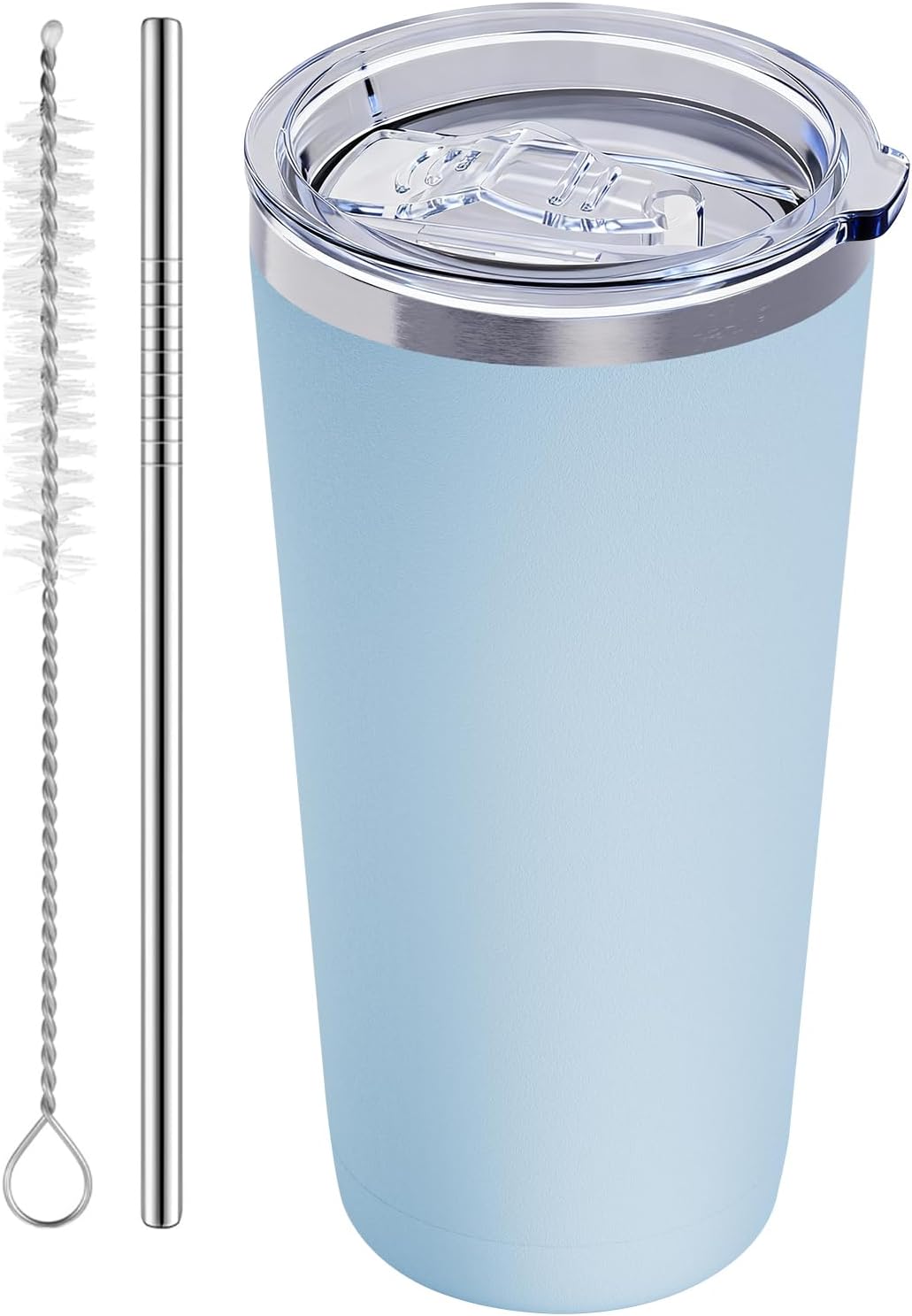 20oz Travel Coffee Tumbler, 18/8 Stainless Steel Cup 1 Pack Mint Green | Double Wall Vacuum Retains Hot and Cold Drinks. Car Cup Holder Friendly Design Includes Straw, Brush and Silicone Base Pad.