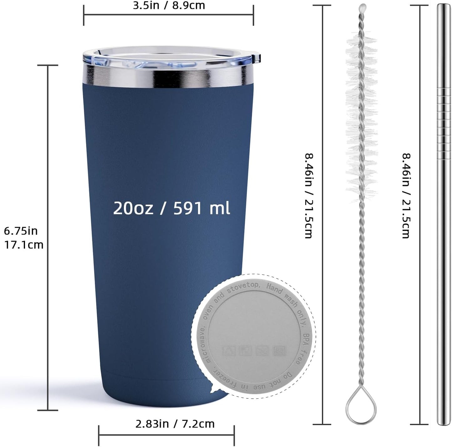 20oz Travel Coffee Tumbler, 18/8 Stainless Steel Cup 1 Pack Mint Green | Double Wall Vacuum Retains Hot and Cold Drinks. Car Cup Holder Friendly Design Includes Straw, Brush and Silicone Base Pad.