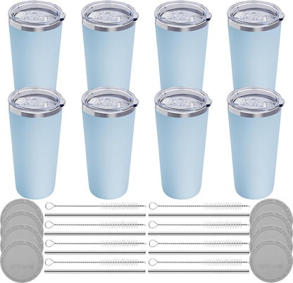 20oz Travel Coffee Tumbler, 18/8 Stainless Steel Cup 1 Pack Mint Green | Double Wall Vacuum Retains Hot and Cold Drinks. Car Cup Holder Friendly Design Includes Straw, Brush and Silicone Base Pad.