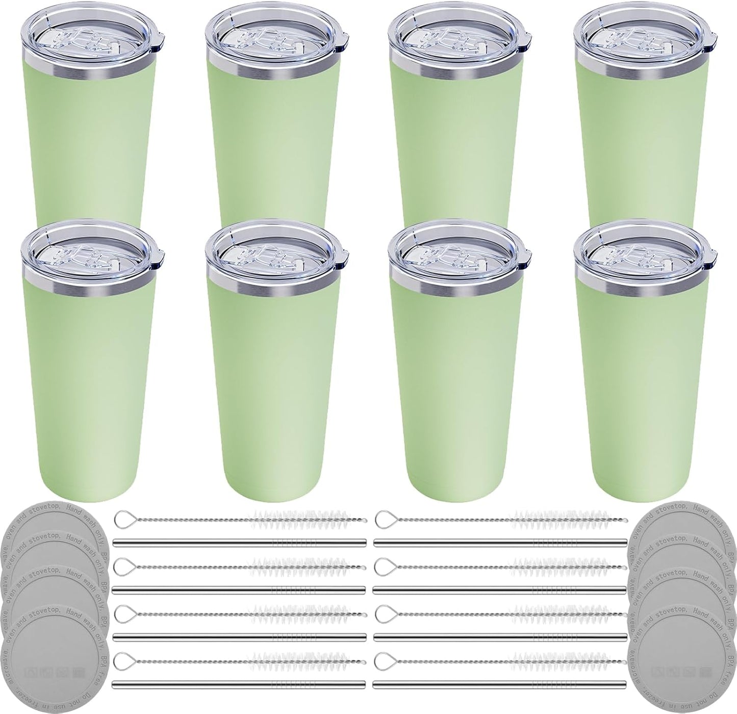 20oz Travel Coffee Tumbler, 18/8 Stainless Steel Cup 1 Pack Mint Green | Double Wall Vacuum Retains Hot and Cold Drinks. Car Cup Holder Friendly Design Includes Straw, Brush and Silicone Base Pad.