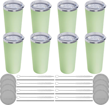 20oz Travel Coffee Tumbler, 18/8 Stainless Steel Cup 1 Pack Mint Green | Double Wall Vacuum Retains Hot and Cold Drinks. Car Cup Holder Friendly Design Includes Straw, Brush and Silicone Base Pad.