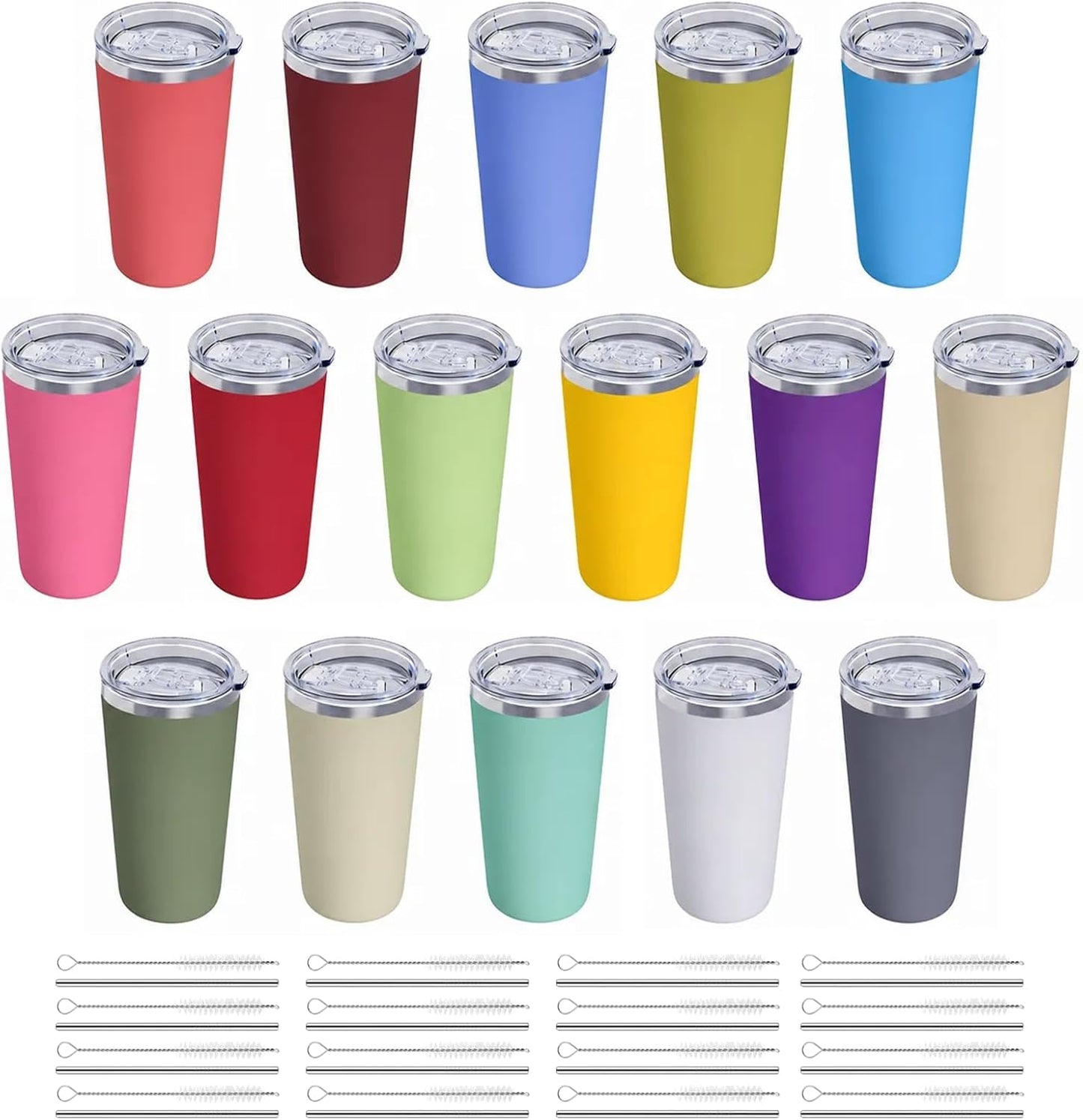 20oz Travel Coffee Tumbler, 18/8 Stainless Steel Cup 1 Pack Mint Green | Double Wall Vacuum Retains Hot and Cold Drinks. Car Cup Holder Friendly Design Includes Straw, Brush and Silicone Base Pad.