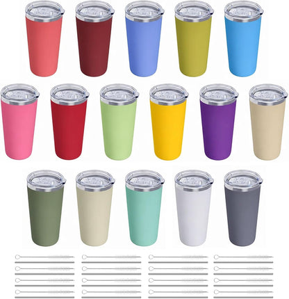 20oz Travel Coffee Tumbler, 18/8 Stainless Steel Cup 1 Pack Mint Green | Double Wall Vacuum Retains Hot and Cold Drinks. Car Cup Holder Friendly Design Includes Straw, Brush and Silicone Base Pad.