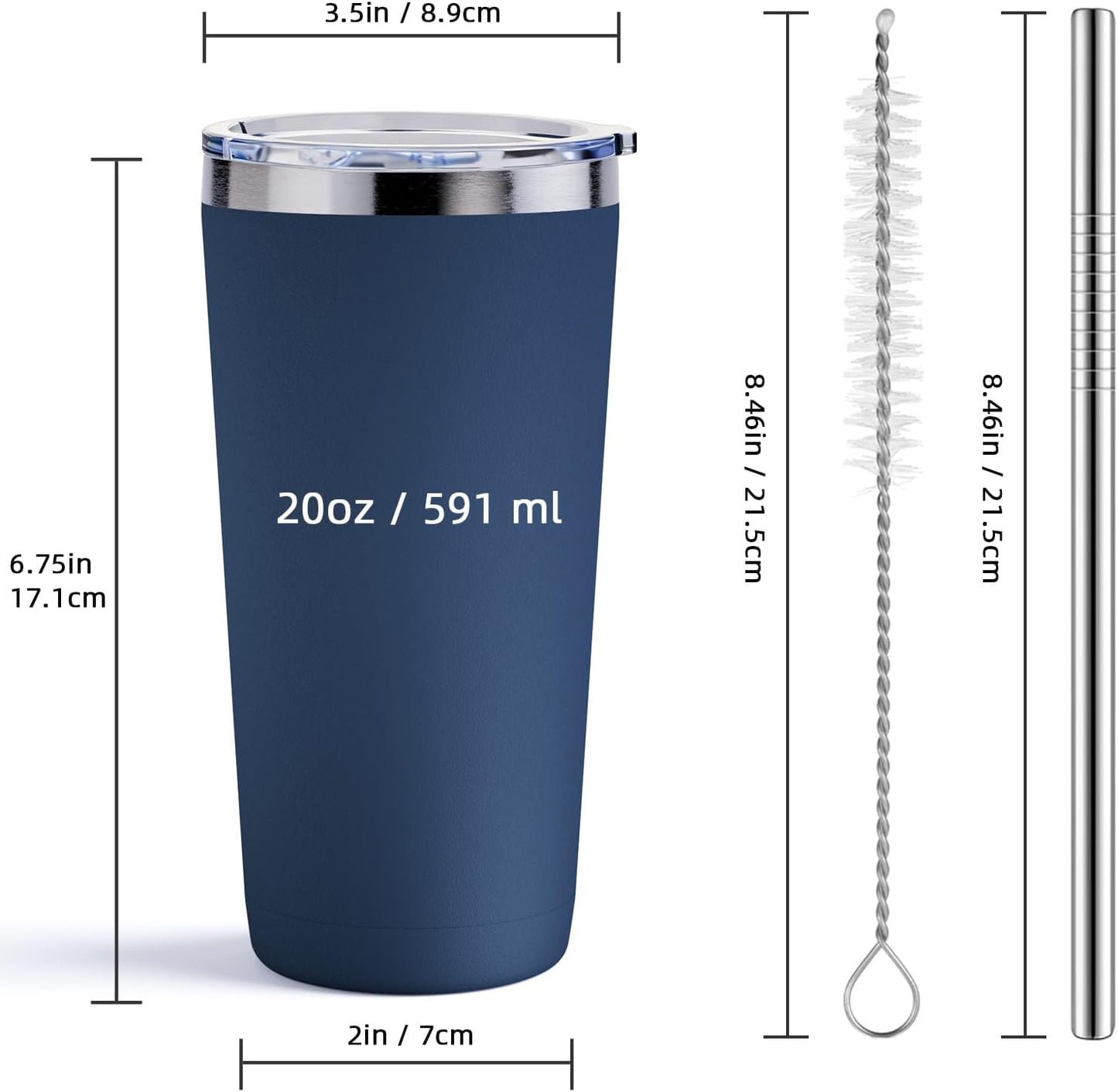 20oz Travel Coffee Tumbler, 18/8 Stainless Steel Cup 1 Pack Mint Green | Double Wall Vacuum Retains Hot and Cold Drinks. Car Cup Holder Friendly Design Includes Straw, Brush and Silicone Base Pad.