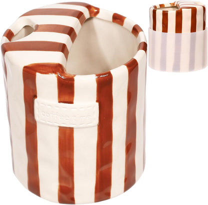 Ceramic Coffee Mug with Sip Hole Striped Travel Espresso Cup with Sleeve | Retro Hand-Painted Multiple Use, Microwave & Dishwasher Safe for Coffee Lovers(Green)
