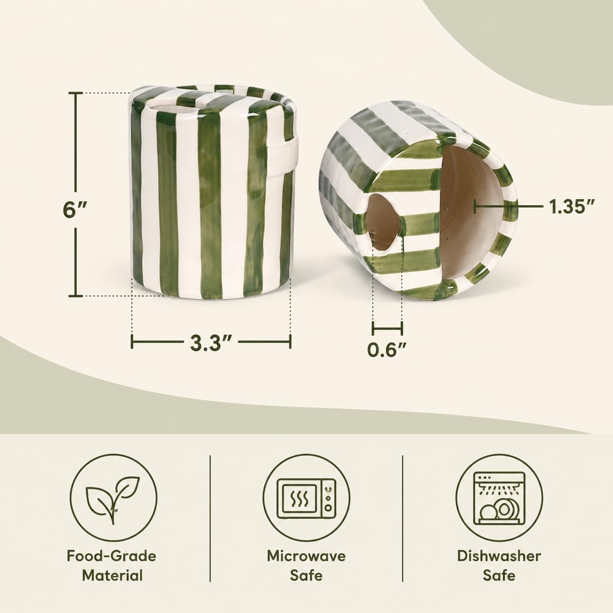 Ceramic Coffee Mug with Sip Hole Striped Travel Espresso Cup with Sleeve | Retro Hand-Painted Multiple Use, Microwave & Dishwasher Safe for Coffee Lovers(Green)