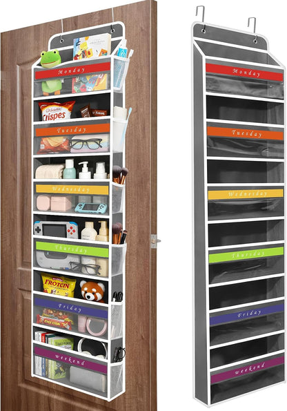 Over The Door Organizer, Hanging Storage with 6+6 Large Pockets, 22lbs Load Anti Tilt Behind Door Storage for Closet Bedroom Bathroom, Black
