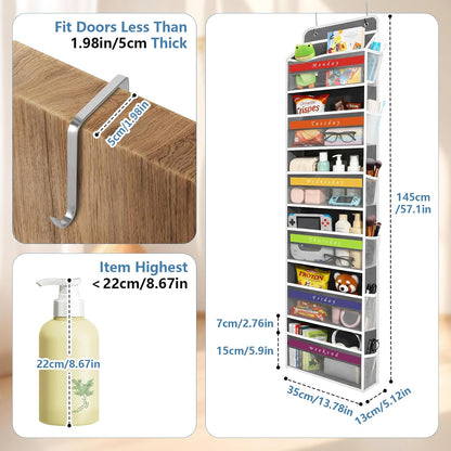 Over The Door Organizer, Hanging Storage with 6+6 Large Pockets, 22lbs Load Anti Tilt Behind Door Storage for Closet Bedroom Bathroom, Black