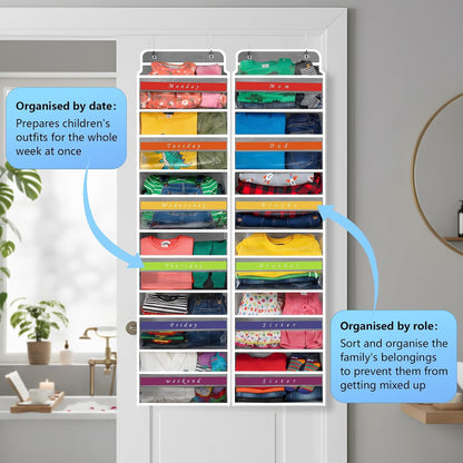 Over The Door Organizer, Hanging Storage with 6+6 Large Pockets, 22lbs Load Anti Tilt Behind Door Storage for Closet Bedroom Bathroom, Black