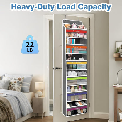 Over The Door Organizer, Hanging Storage with 6+6 Large Pockets, 22lbs Load Anti Tilt Behind Door Storage for Closet Bedroom Bathroom, Black
