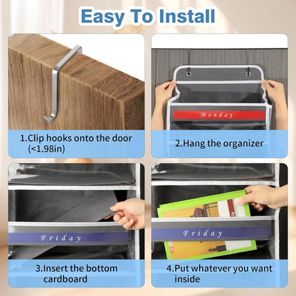 Over The Door Organizer, Hanging Storage with 6+6 Large Pockets, 22lbs Load Anti Tilt Behind Door Storage for Closet Bedroom Bathroom, Black